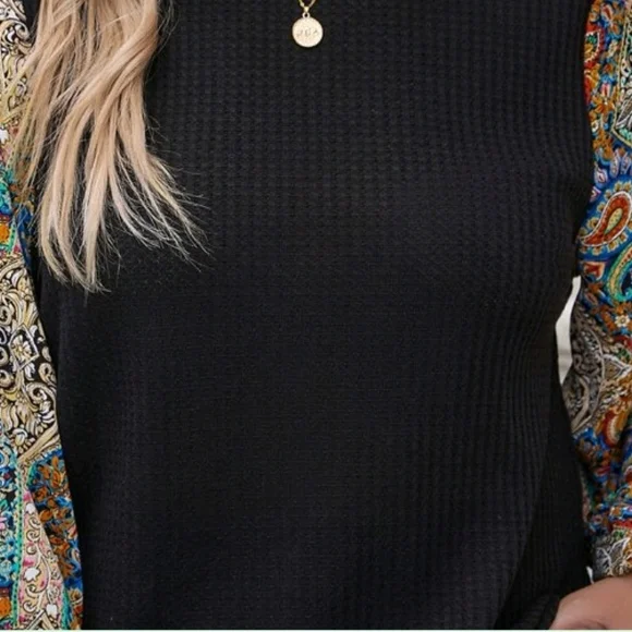 Black Paisley Sleeve Women's Top - Picture 5 of 7